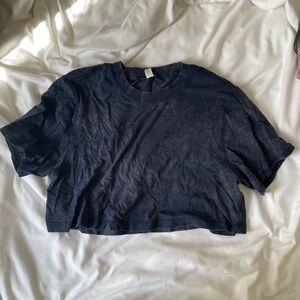 Lululemon Navy Blue Tie Dye Boyfriend Tee Cropped T-Shirt Size 2